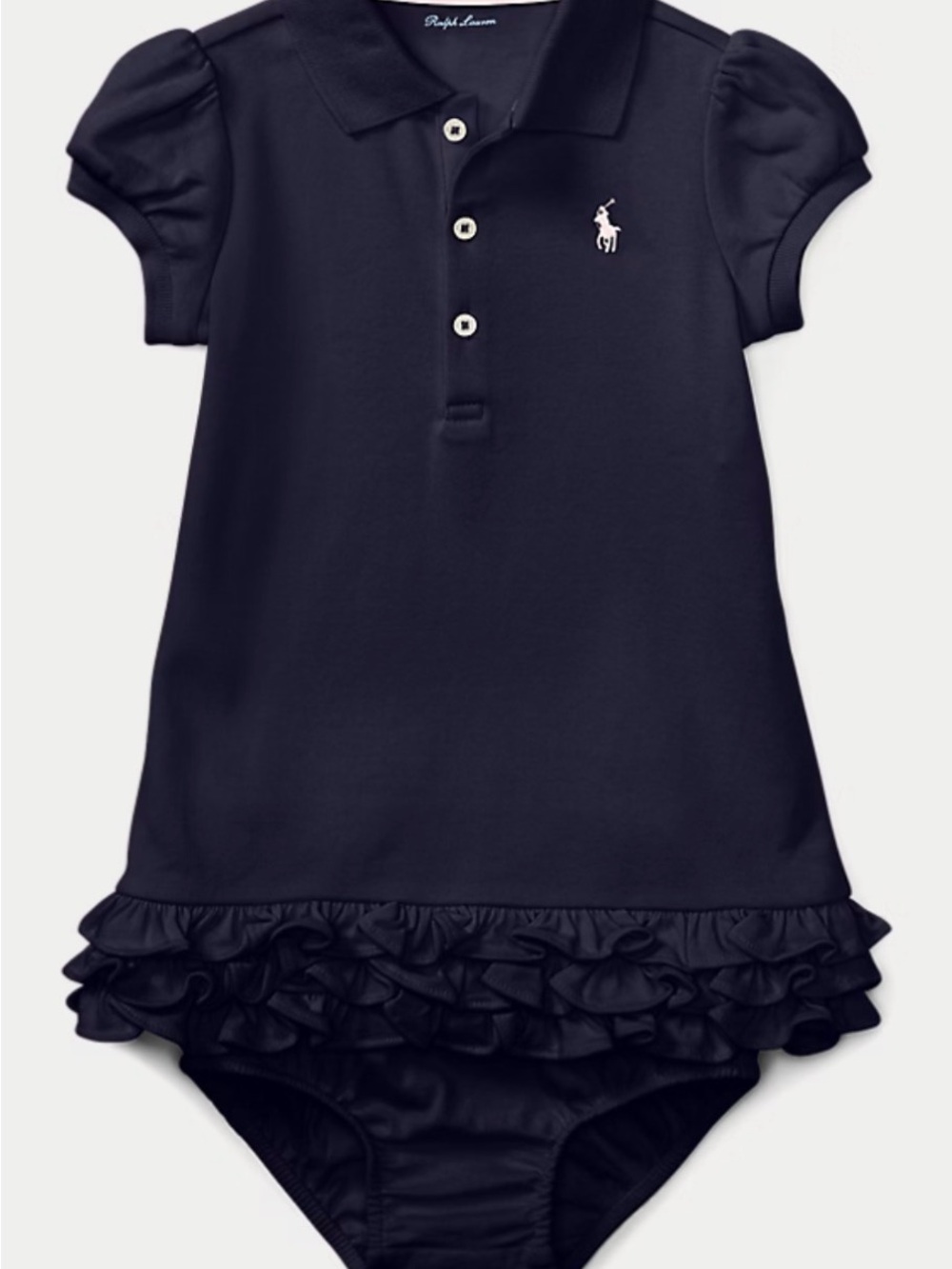 Ralph Lauren Navy Ruffle Polo Baby One-Piece - Great Condition - 9 months